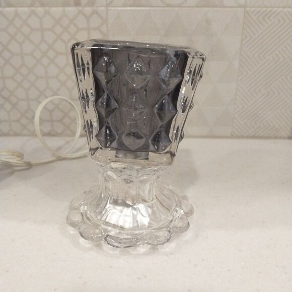 Vintage Dimmable Glass Night Light Bedside Table Lamp Scalloped Base Smokey Top - Picture 6 of 14